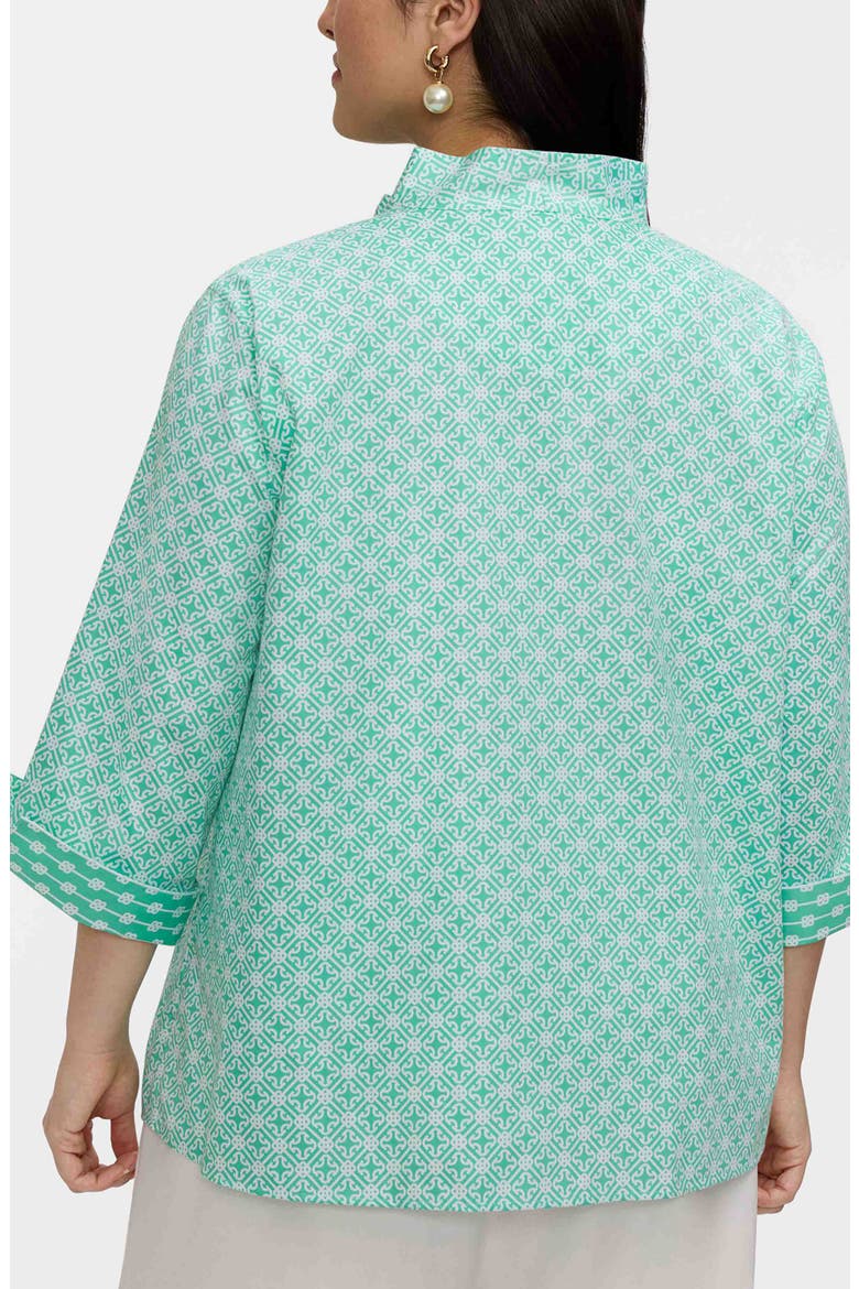 Tammy Geo Lattice Print Ruffle Collar Cotton Top, Alternate, color, GREEN/ WHITE