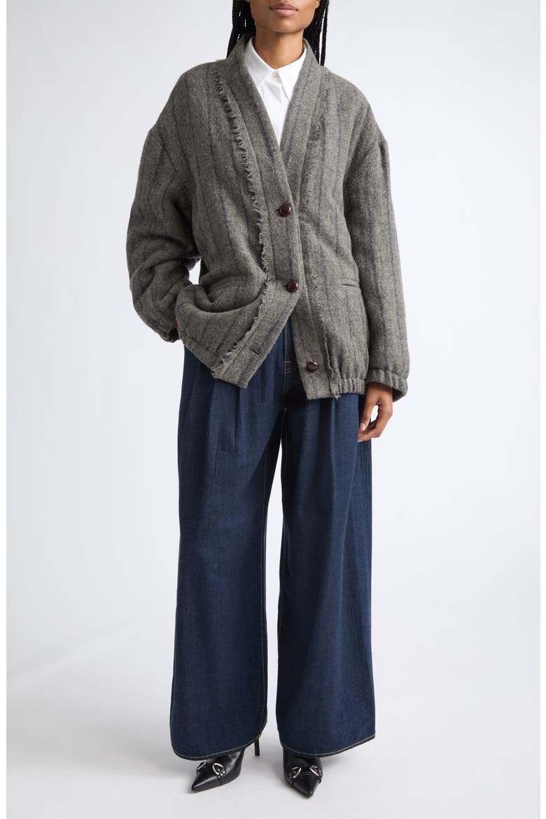 Padded Stripe Wool Cardigan, Alternate, color, GREY AND NAVY STRIPE