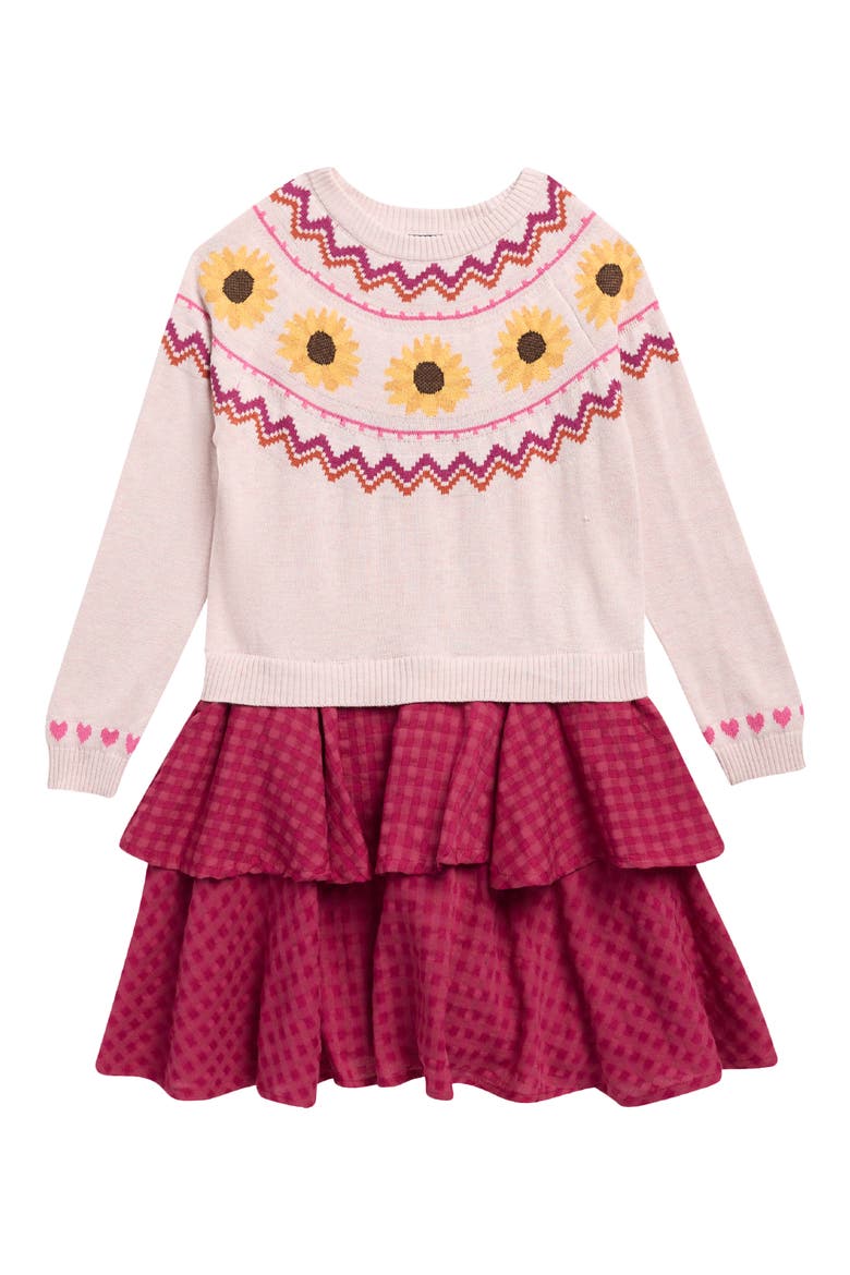 Kids' Sunflower Sweater Twofer Dress, Main, color, SUNFLOWER FAIR ISLE