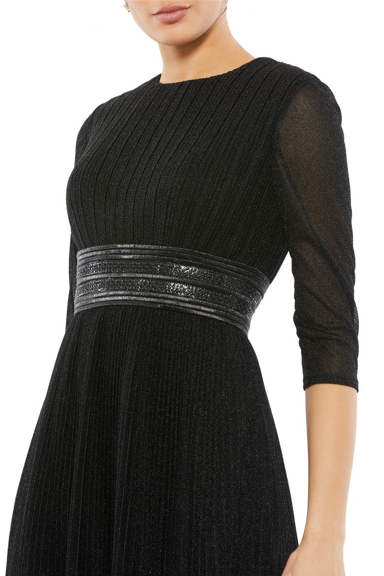 Shimmering 3/4 Sleeve A-Line Midi Dress, Alternate, color, BLACK