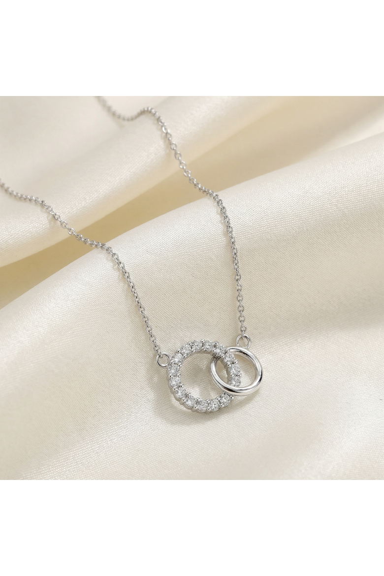 1/3Ct Mini Duet Circle Diamond Necklace 14k Gold Pendant Lab Grown 18", Alternate, color, 14k Yellow Gold