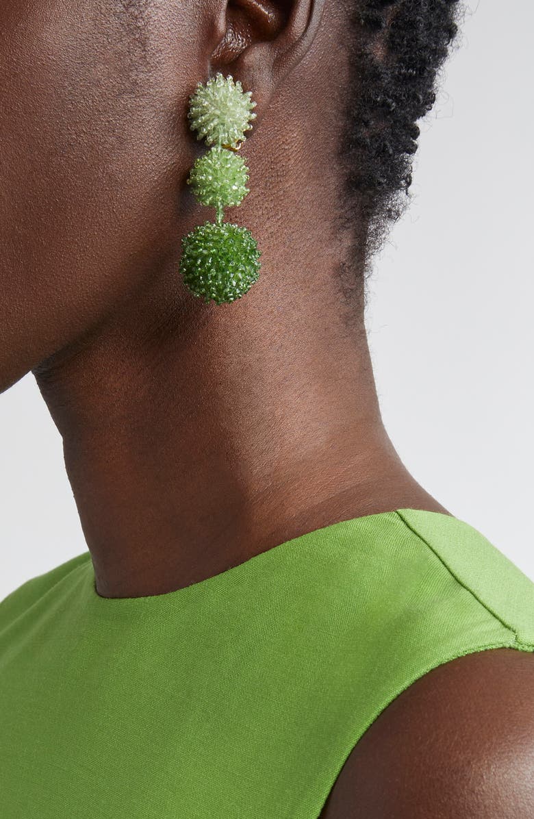 Oscar de la Renta Triple Pompom Beaded Drop Earrings, Alternate, color, Green Multi