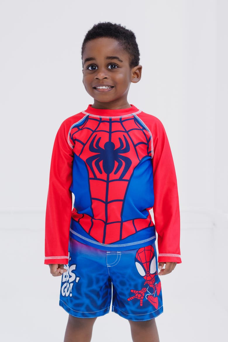 Spidey and His Amazing Friends Swimwear 2-Piece Rash Guard and Swim Trunks Set, Alternate, color, Spider Man Red Navy