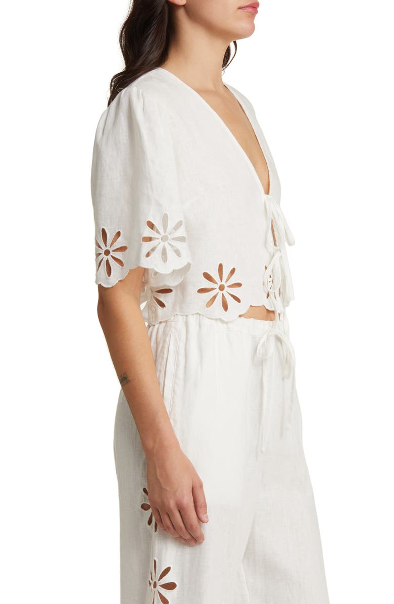 Rails Pari Eyelet Tie Front Linen Crop Top, Alternate, color, White Eyelet
