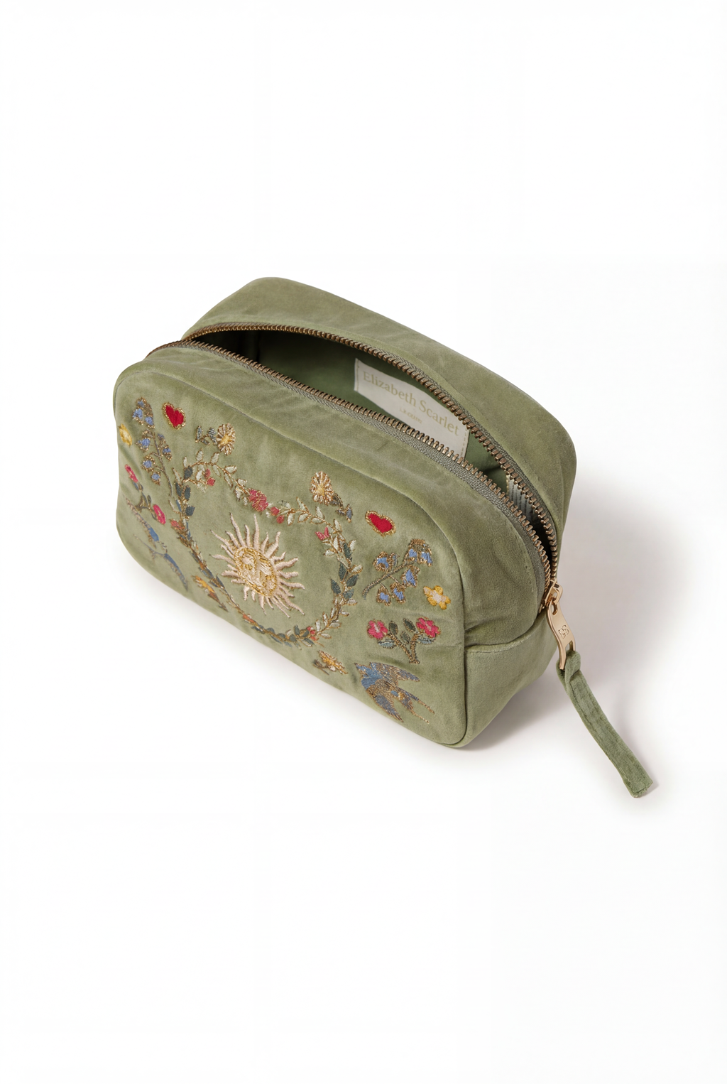 Earth Goddess Velvet Makeup Bag, Alternate, color, Olive