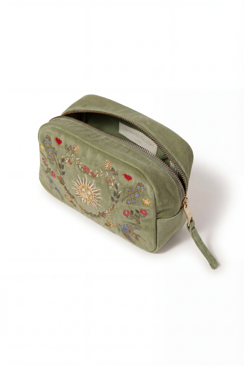 Earth Goddess Velvet Makeup Bag, Alternate, color, Olive