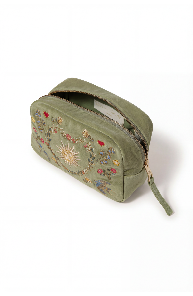 Elizabeth Scarlett Earth Goddess Velvet Makeup Bag, Alternate, color, Olive