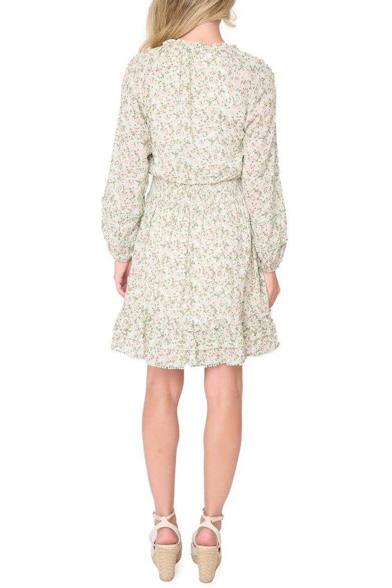 Wanderlust Pom Pom Trim Long Sleeve Dress, Alternate, color, SOFT SAGE FLORAL