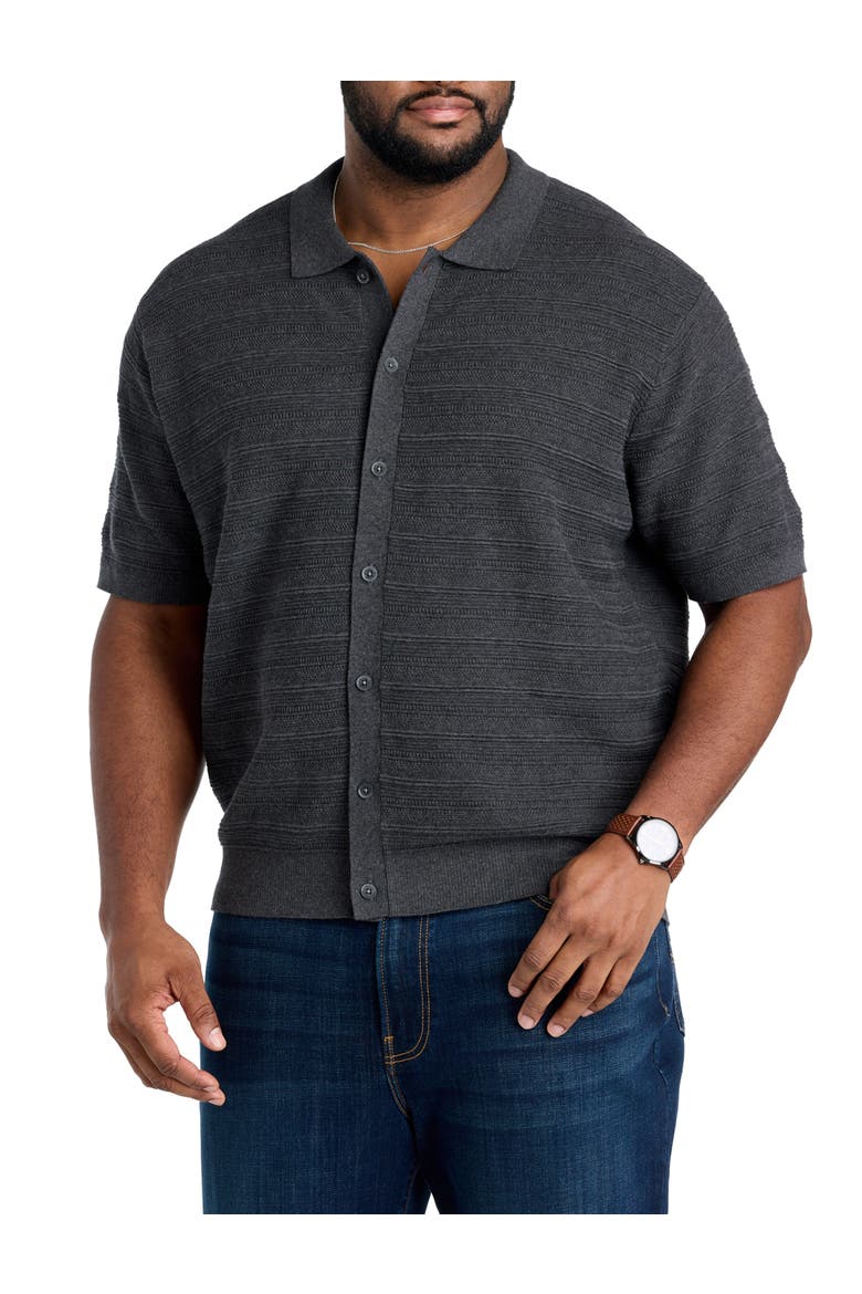 Big & Tall Short-Sleeve Polo Cardigan Sweater, Main, color, CARBON HEATHER