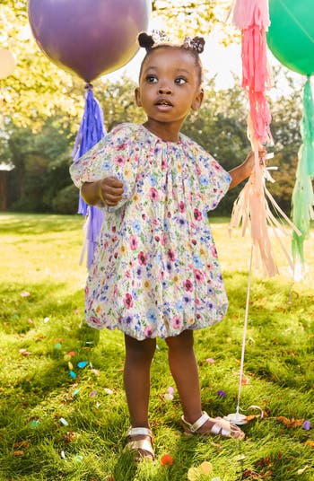 Kids' Puff Sleeve Floral Party Dress