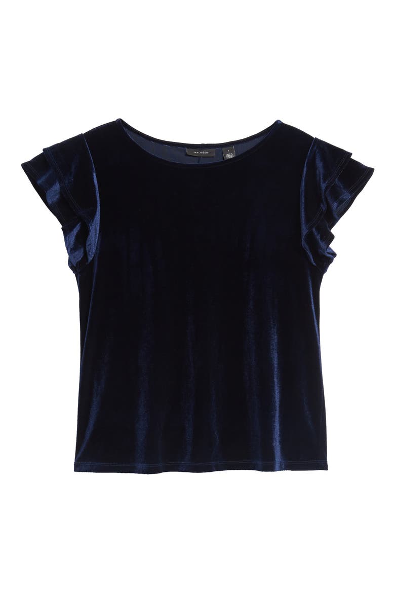 Flutter Sleeve Velvet Top, Alternate, color, NAVY