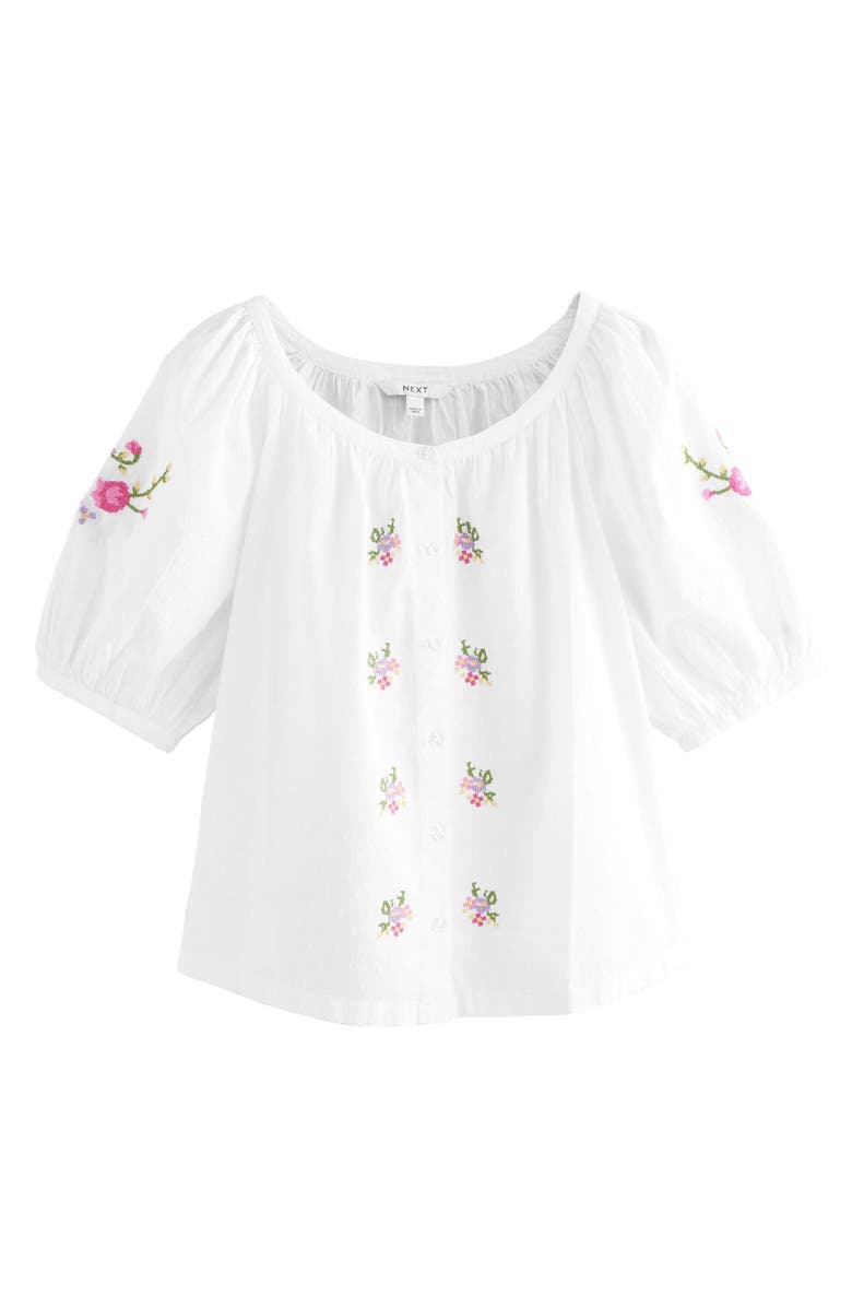 NEXT Embroidered Puff Sleeve Cotton Top, Alternate, color, White