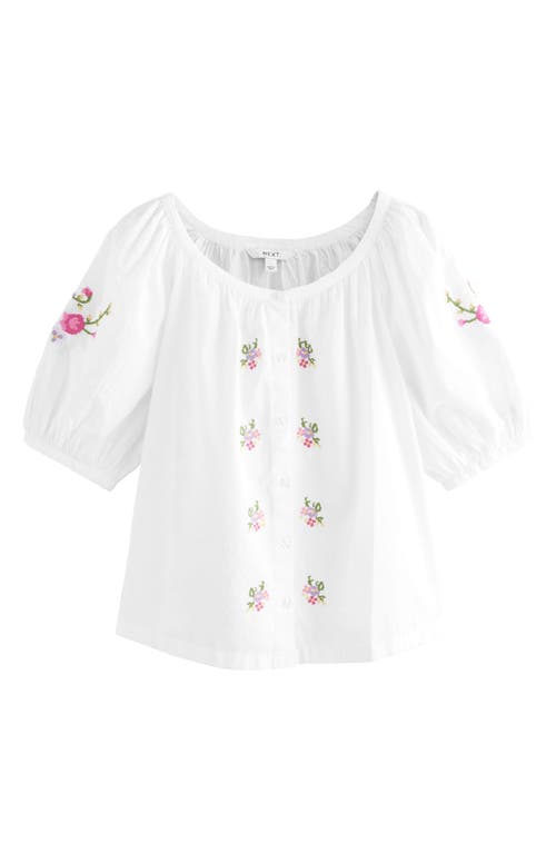 Shop Next Embroidered Puff Sleeve Cotton Top In White
