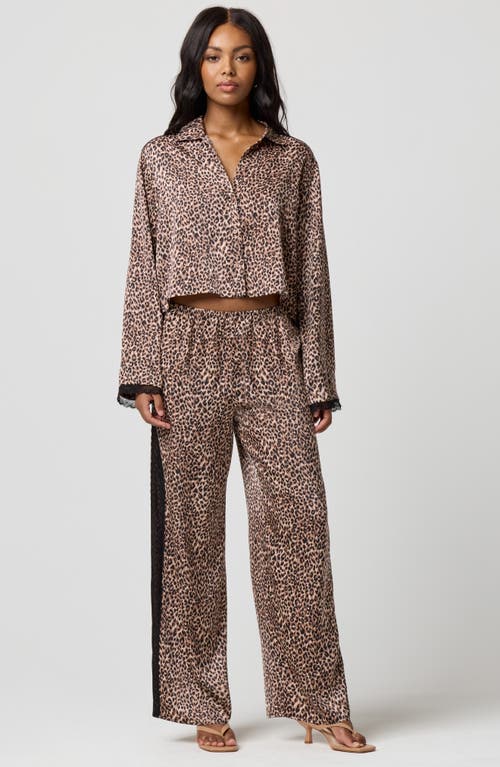 Florence By Mills Satin Sleep Crop Pajama Top In Animal Print