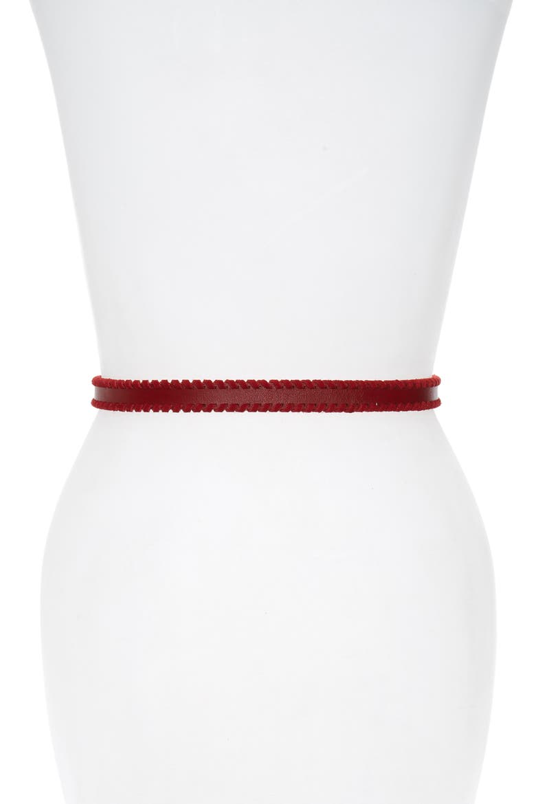Whipstitch Leather Belt, Alternate, color, SCARLETT