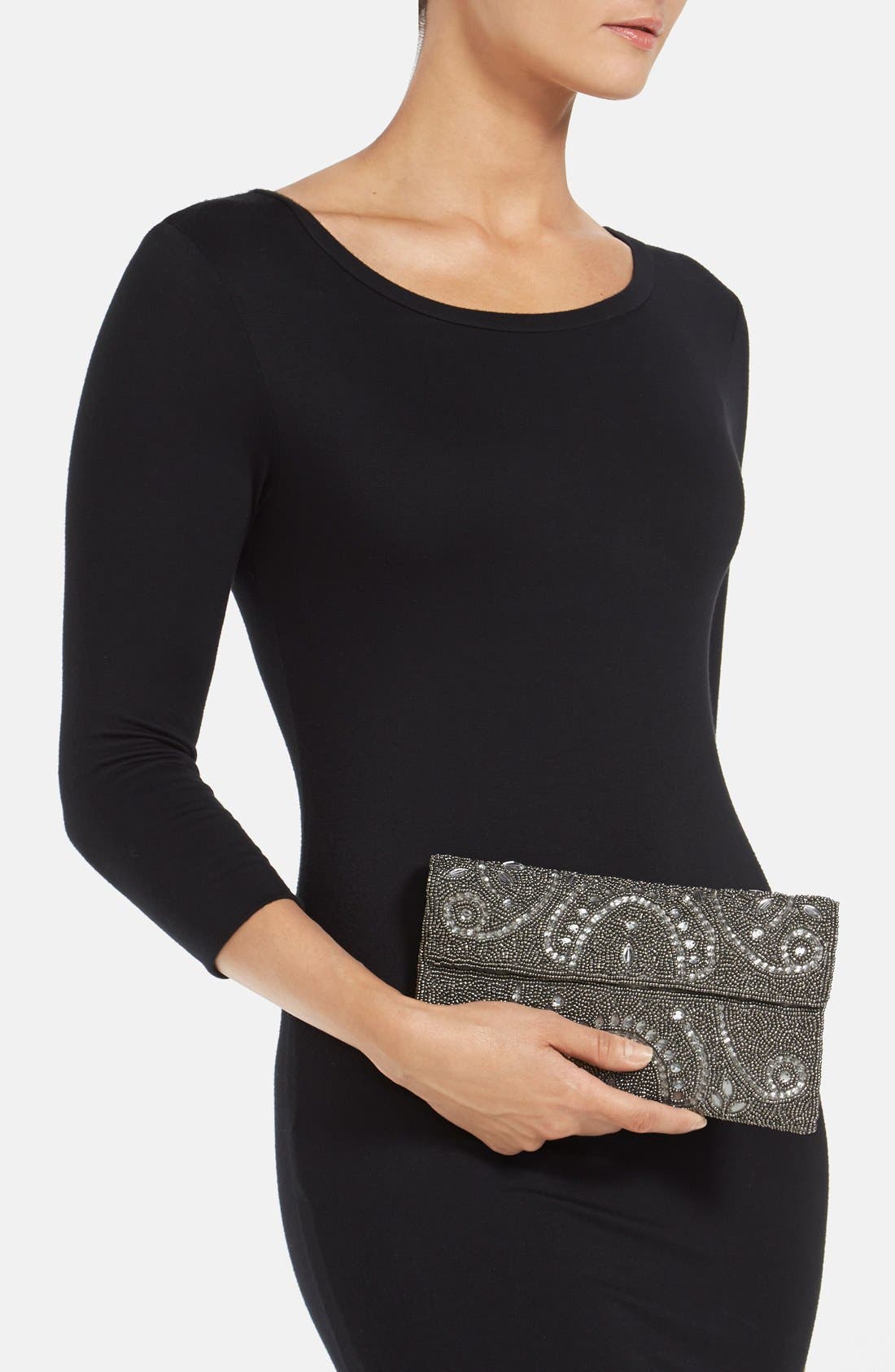 'Swirl' Beaded Clutch, Alternate, color, SILVER