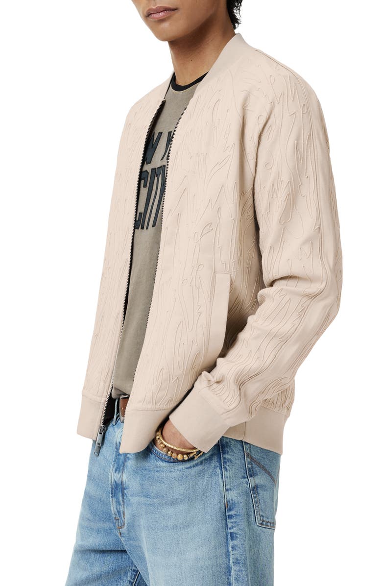 John Varvatos Evie Tonal Embroidered Bomber Jacket, Alternate, color, Sand