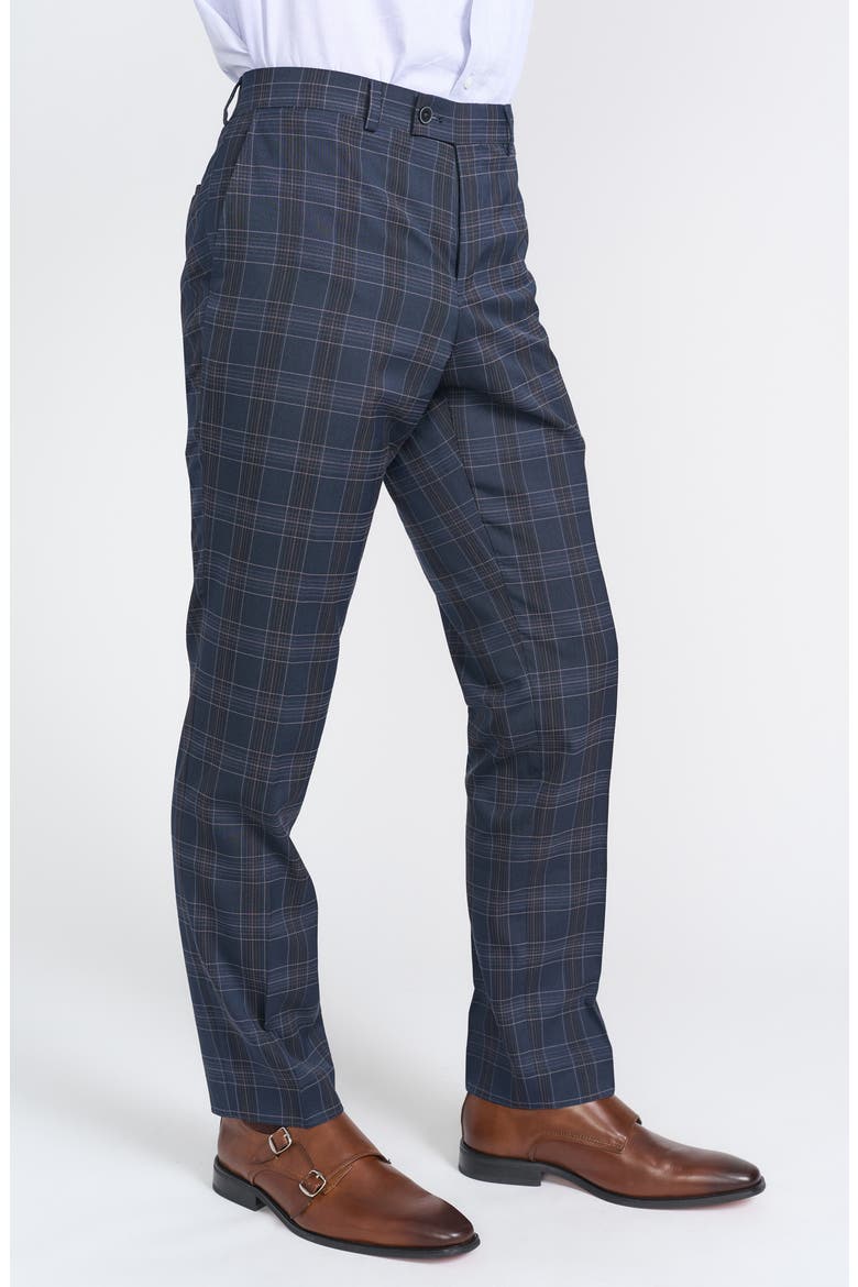 Navy Plaid Trim Fit Suit, Alternate, color, NAVY
