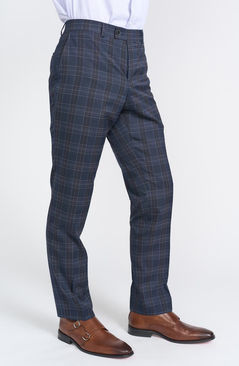 SAVILE ROW CO Navy Plaid Trim Fit Suit, Alternate, color, Navy