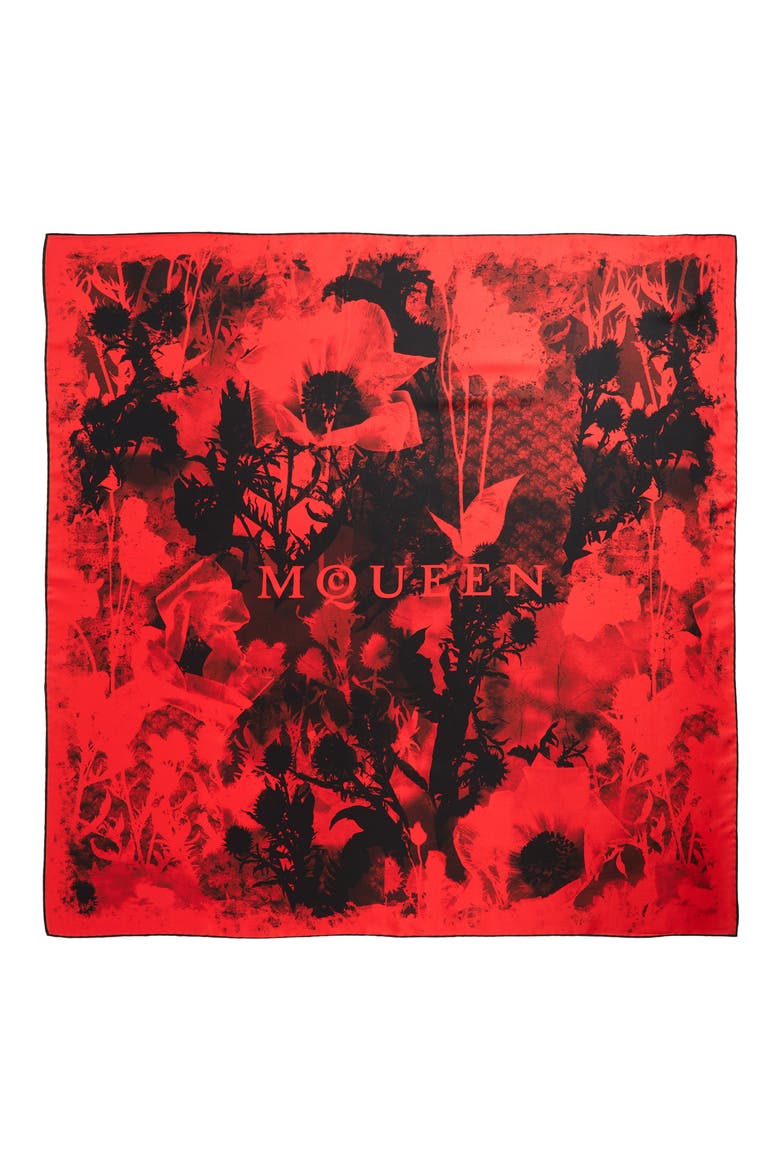 Floral Collage Silk Twill Square Scarf, Main, color, RED/ BLACK
