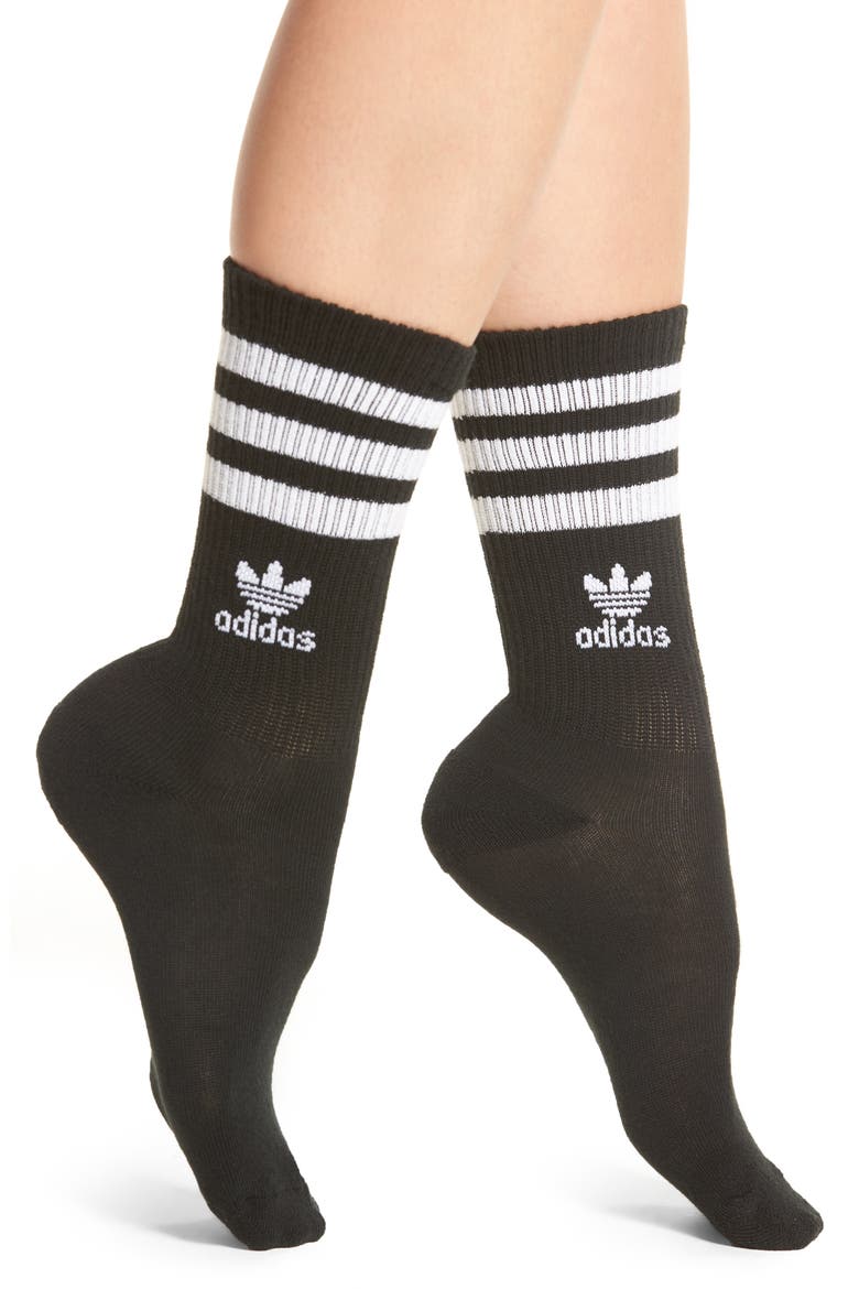 3-Stripes Crew Socks, Main, color, BLACK