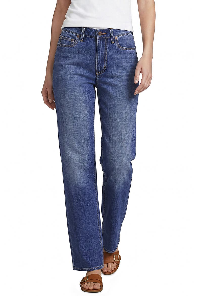Petite Soft Denim Mid Rise Relaxed Straight Leg Jeans, Alternate, color, Indigo Tide Blue