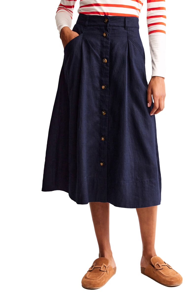 Boden Petra Linen Midi Skirt, Main, color,
