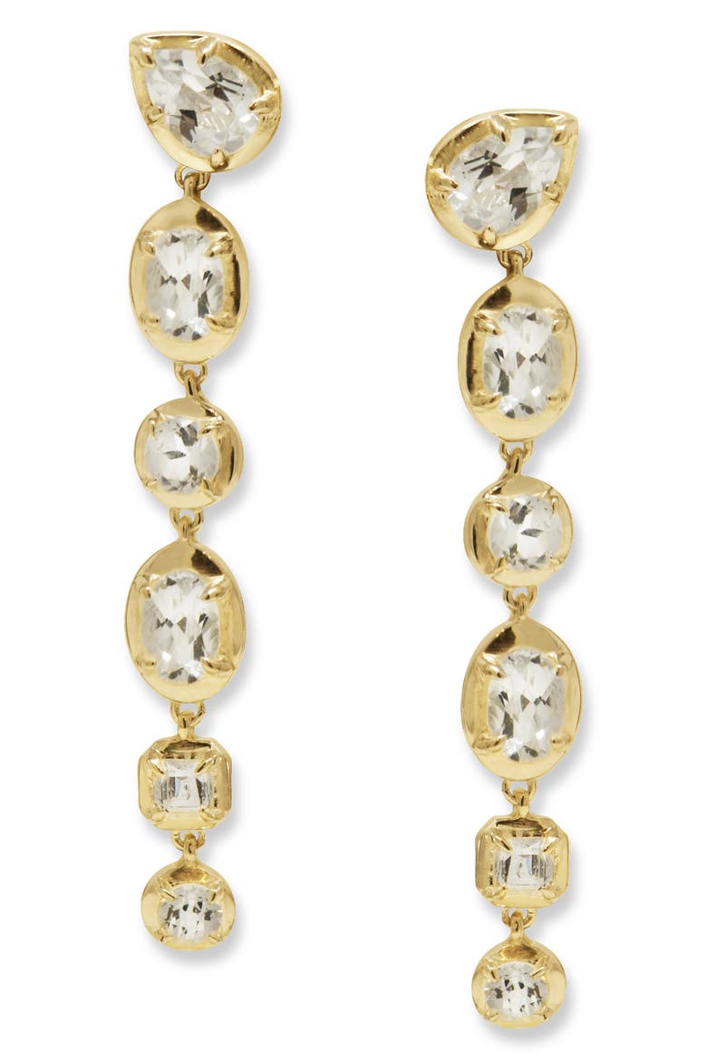 Mélia Linear Drop Earrings, Main, color, 14K YELLOW GOLD/ CLEAR TOPAZ