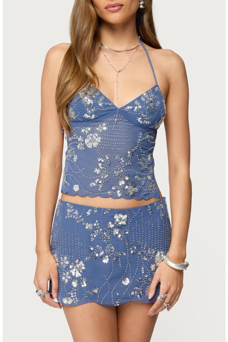 Nelley Sequin Backless Halter Top, Main, color, BLUE
