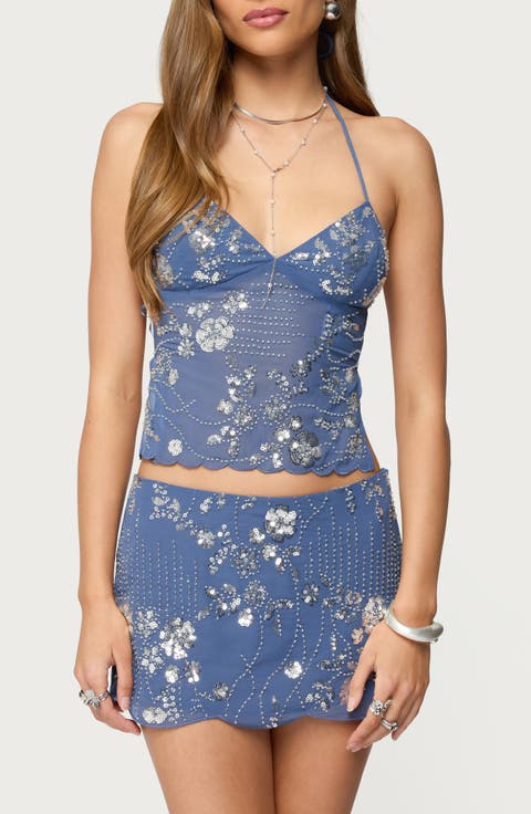 Nelley Sequin Backless Halter Top