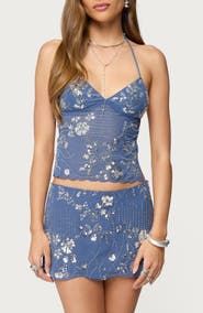 EDIKTED Nelley Sequin Backless Halter Top