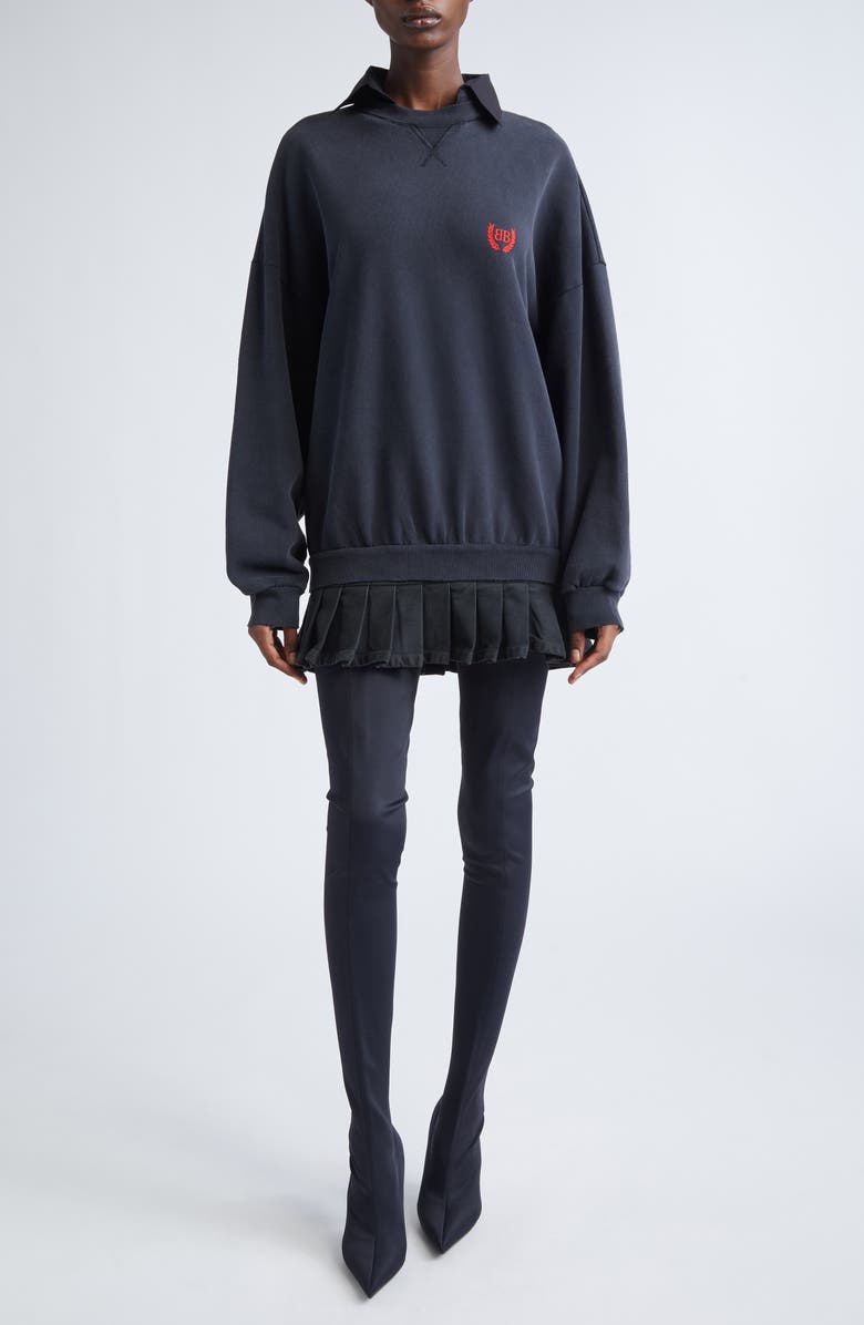 Balenciaga Hybrid Long Sleeve Cotton Sweatshirt Minidress, Main, color, Faded Washed Black