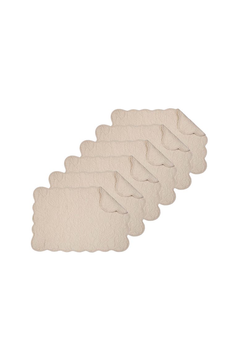 Christiana Khaki Reversible Machine Washable Scallop Quilt Placemats Set of 6, Main, color, Beige