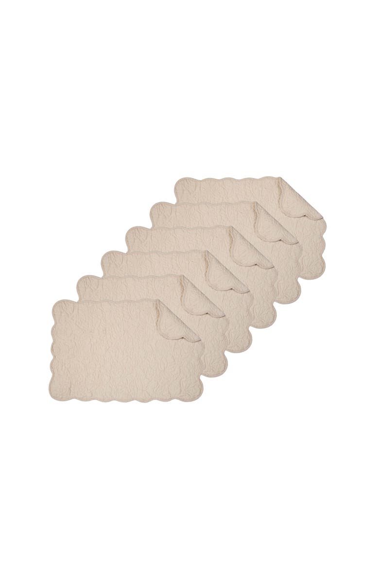C&F Home Christiana Khaki Reversible Machine Washable Scallop Quilt Placemats Set of 6, Main, color, Beige