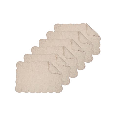 Christiana Khaki Reversible Machine Washable Scallop Quilt Placemats Set of 6