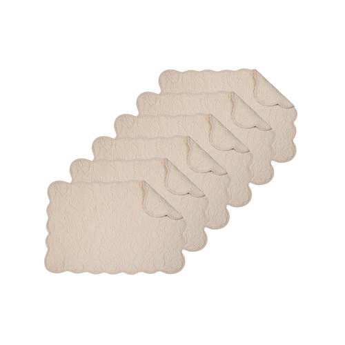 C & F Home C&f Home Christiana Khaki Reversible Machine Washable Scallop Quilt Placemats Set Of 6 In Neutral