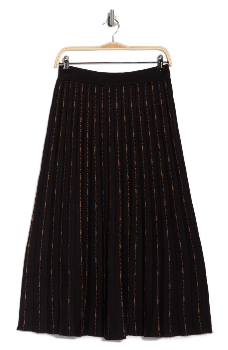 MAX STUDIO Pleated Midi Sweater Skirt, Alternate, color, Black/ Camel Fading Stripe
