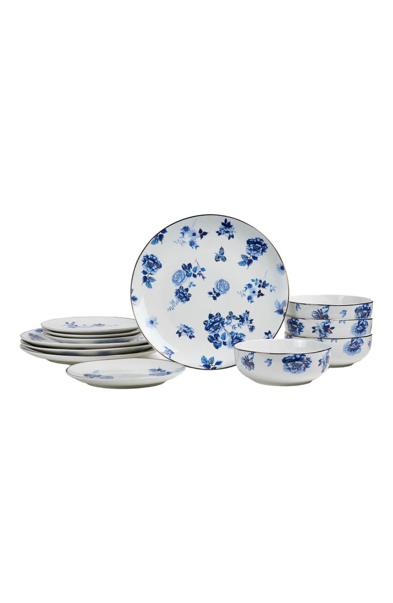 Stone Lain Viola Porcelain 12-Piece Dinnerware Set, Main, color, Blue