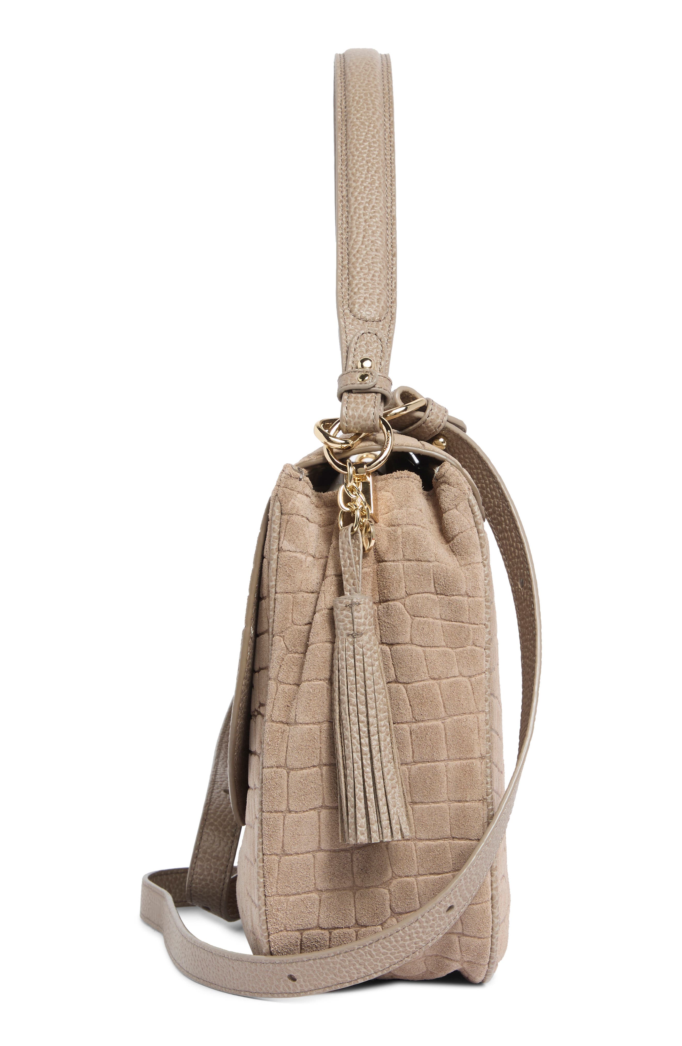 Jolene Croc Embossed Leather Shoulder Bag, Alternate, color, WARM GRAY BEDROCK