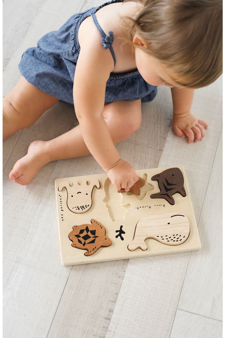 Ocean Themed Wooden Tray Puzzle, Nesting Blocks and Wooden Nesting Bird Bundle, Alternate, color, Woodland