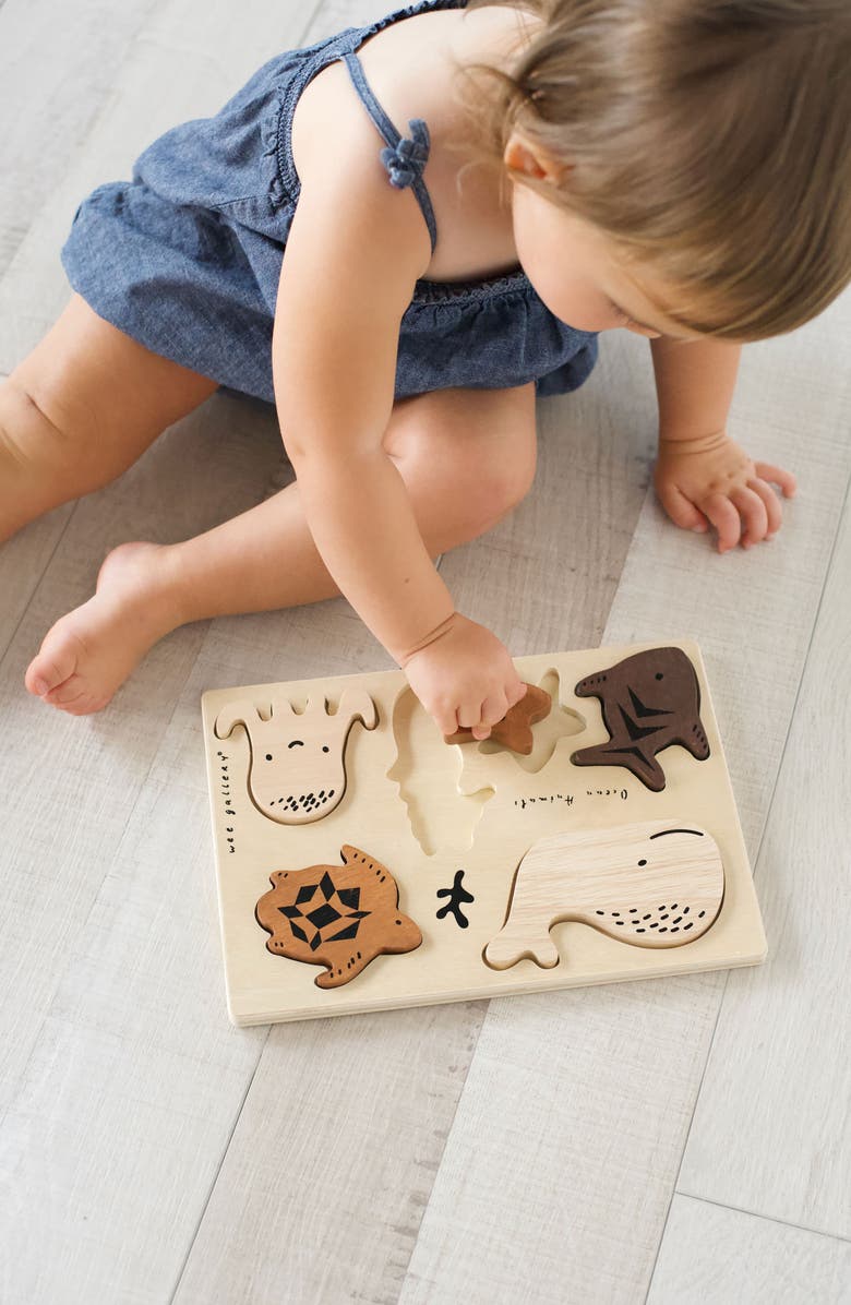 Wee Gallery Ocean Themed Wooden Tray Puzzle, Nesting Blocks and Wooden Nesting Bird Bundle, Alternate, color, Woodland