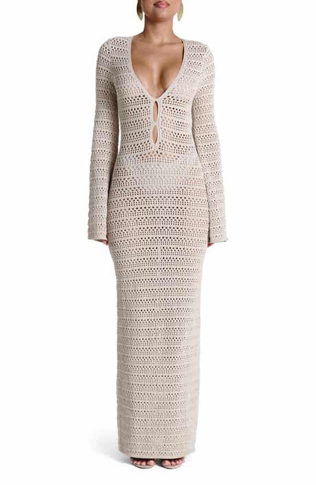 Naked Wardrobe Open Stitch Long Sleeve Maxi Dress