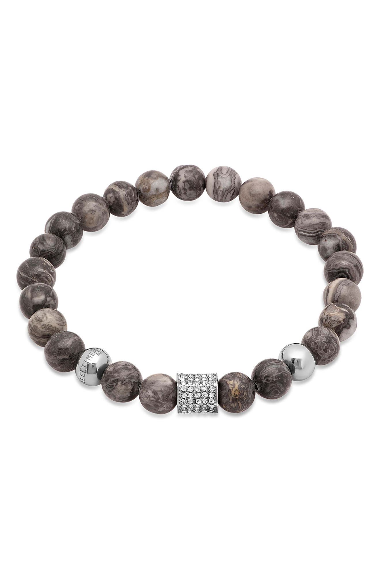 Steeltime Simulated Diamond Beaded Bracelet In Gray