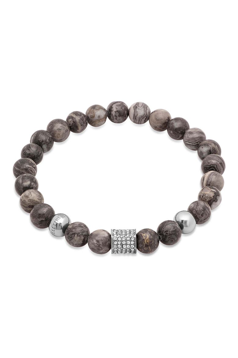 Men's Simulated Diamond Beaded Bracelet, Main, color, GRAY