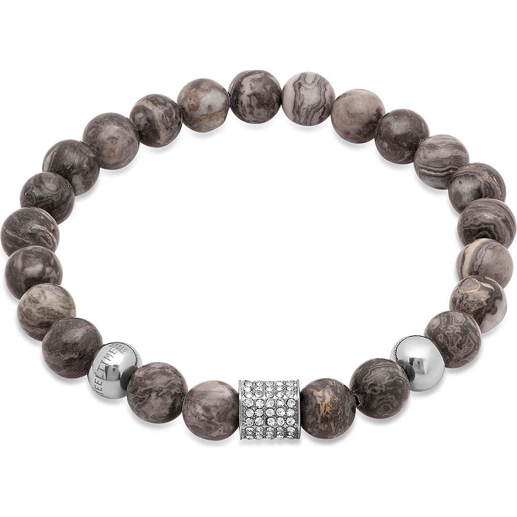 Steeltime Simulated Diamond Beaded Bracelet In Gray