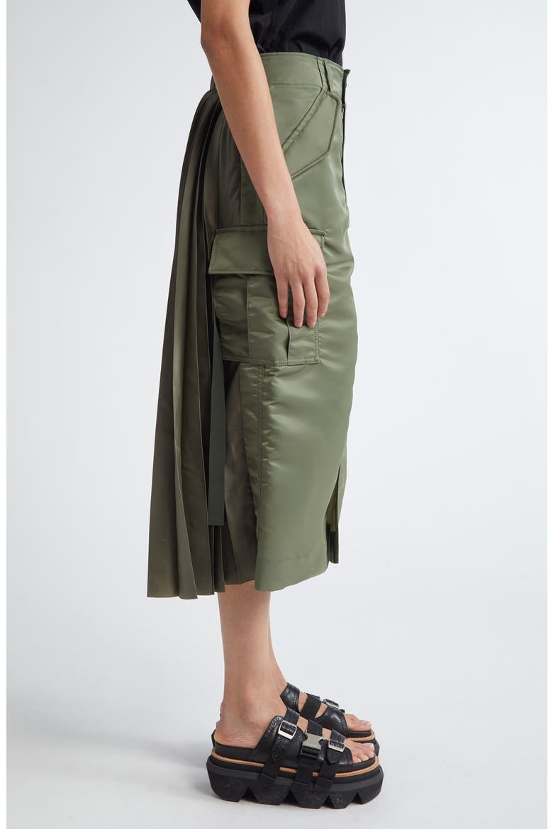 Insulated Nylon Twill Midi Cargo Skirt, Alternate, color, KHAKI 501