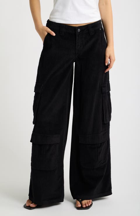 Low Rise Corduroy Wide Leg Cargo Pants