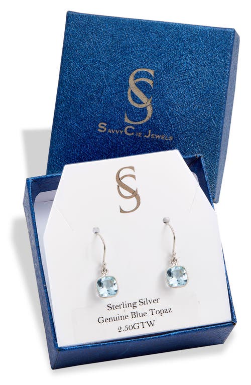 Savvy Cie Jewels Semiprecious Stone Cushion Drop Earrings In Silver/topaz