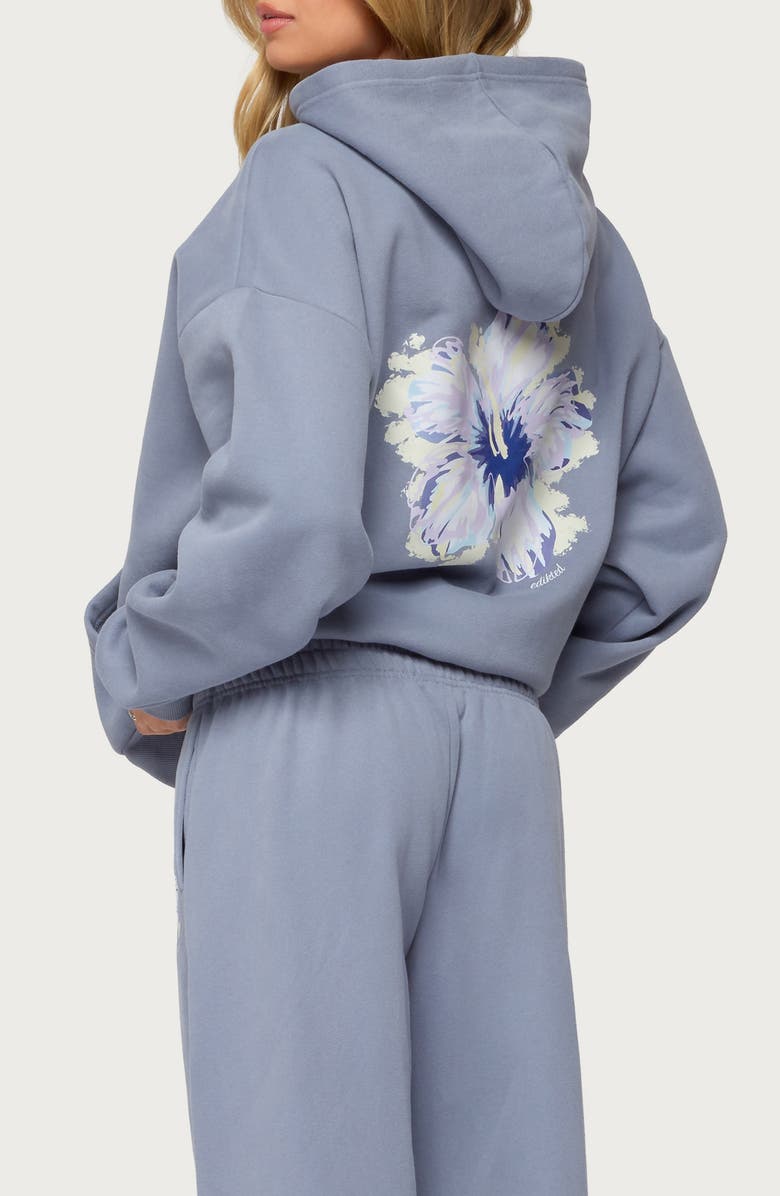 EDIKTED Tropical Bloom Hoodie, Alternate, color, Blue