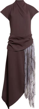 STAUD Effie Bead Detail Mixed Media Dress
